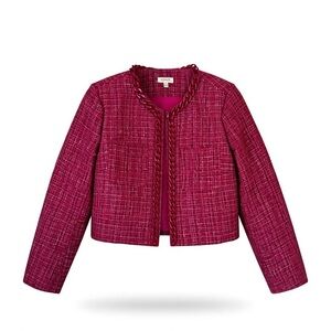 Pink Woven Blazer Chain Trim Cropped Medium Jacket NWOT Holiday Party a.Peach